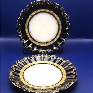 Limoges Biarritz Dark Blue and Gold Dinner Plates